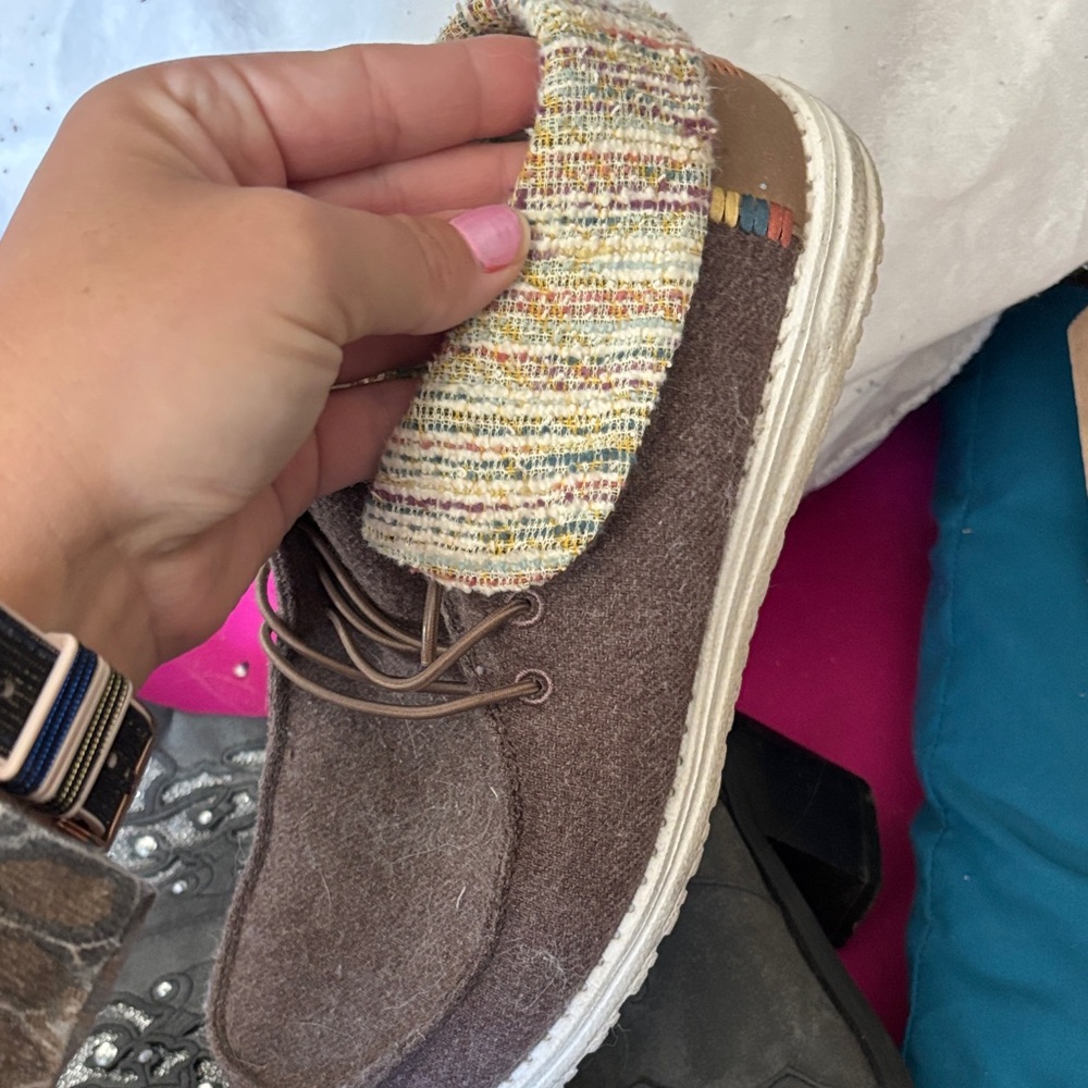Hey Dude Tan Shoes with Multicolor Knit Cuff